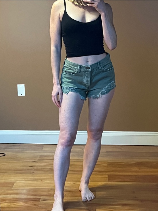 Free People Pants - Free People Olive Green Distressed Denim Cutoff Shorts